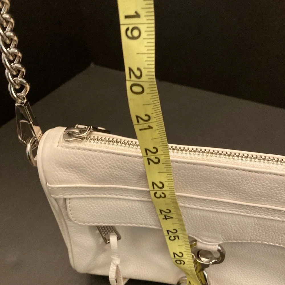 Rebecca Minkoff‎ Crossbody Bag White Leather Chain Strap Hook Front Bottom Studs